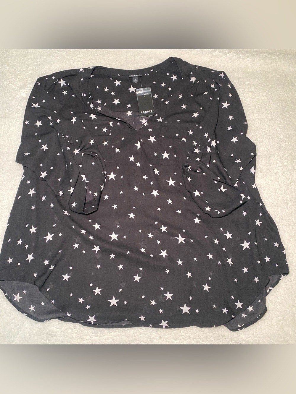torrid Black Star-Print Henley Blouse